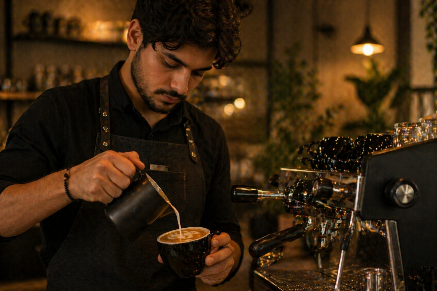 باريستا أثناء تحضير القهوة