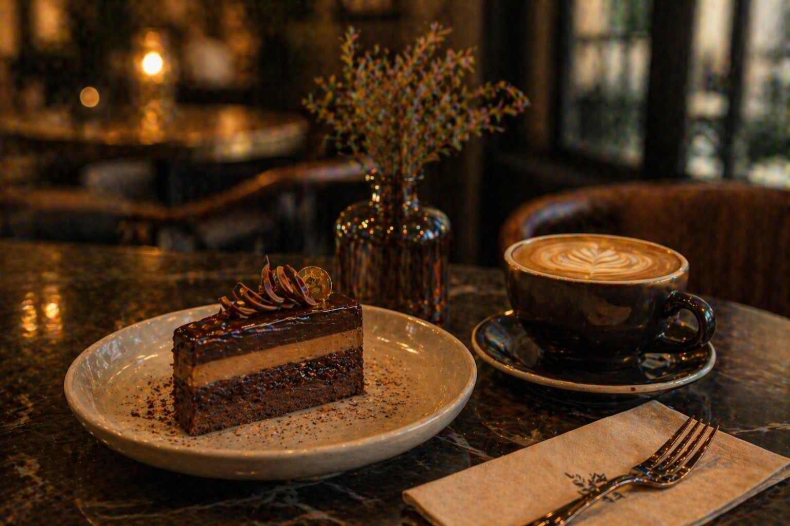 حلى مع القهوة على طاولة أنيقة